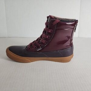 Vans Maroon Rubber Lace Up Zip Up Rain Duck Boot Women Size 9 Style‎ 721454